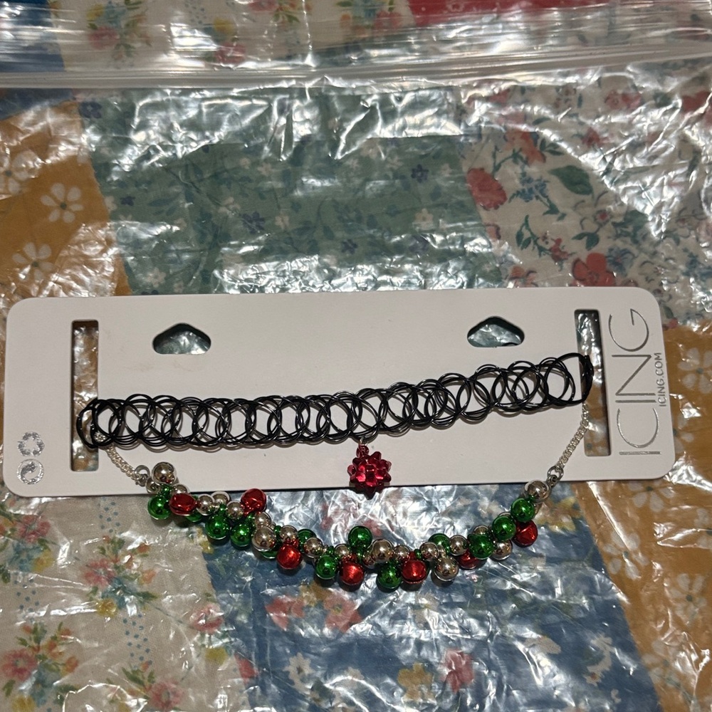 Icing Black Choker with Red and Green Beads